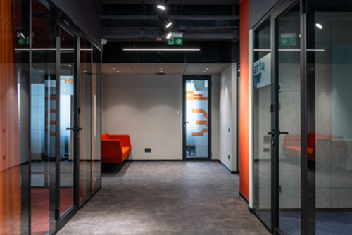 Empty office hallway